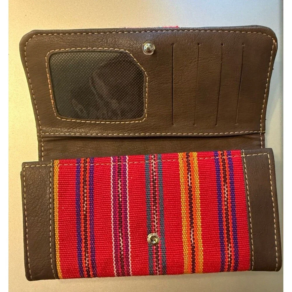 NEW Guatemalan Huipil Wallet Handcrafted Brown Leather Embroidered Multicolor